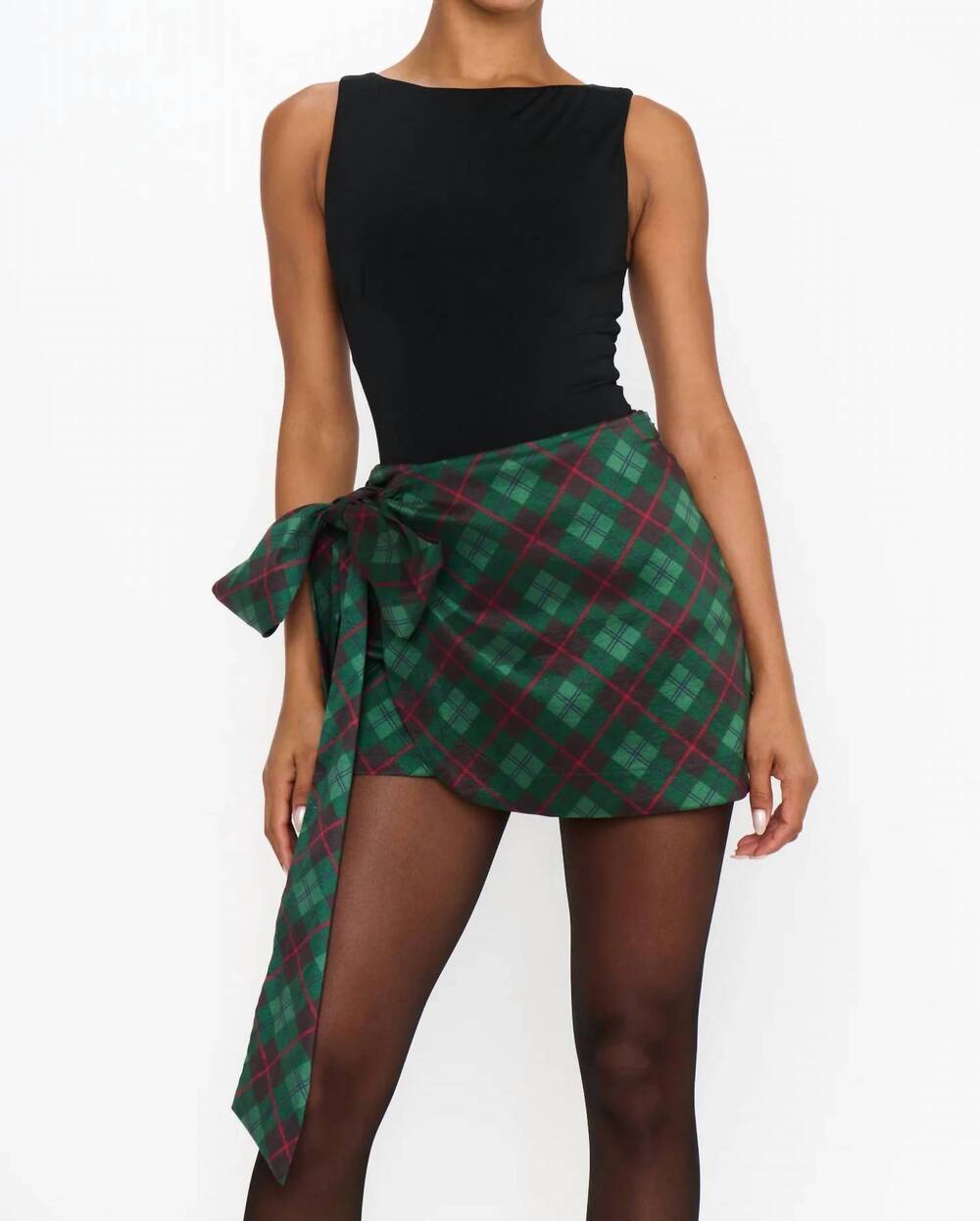 NEW SHOW ME YOUR MUMU women's iva bow skirt in mistletoe plaid